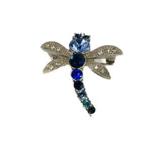 Blue Crystal Dragonfly Pin Brooch with Rhinestones with safety flag closure